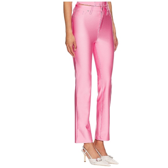 Good American Compression Shine Sorority Pink Straight Pants 28 NWT High Rise - Picture 3 of 10